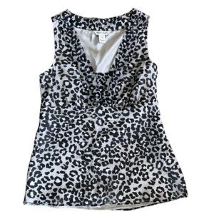 White House Black Market Gray, White & Black Animal Print Lined Sleeveless Top
